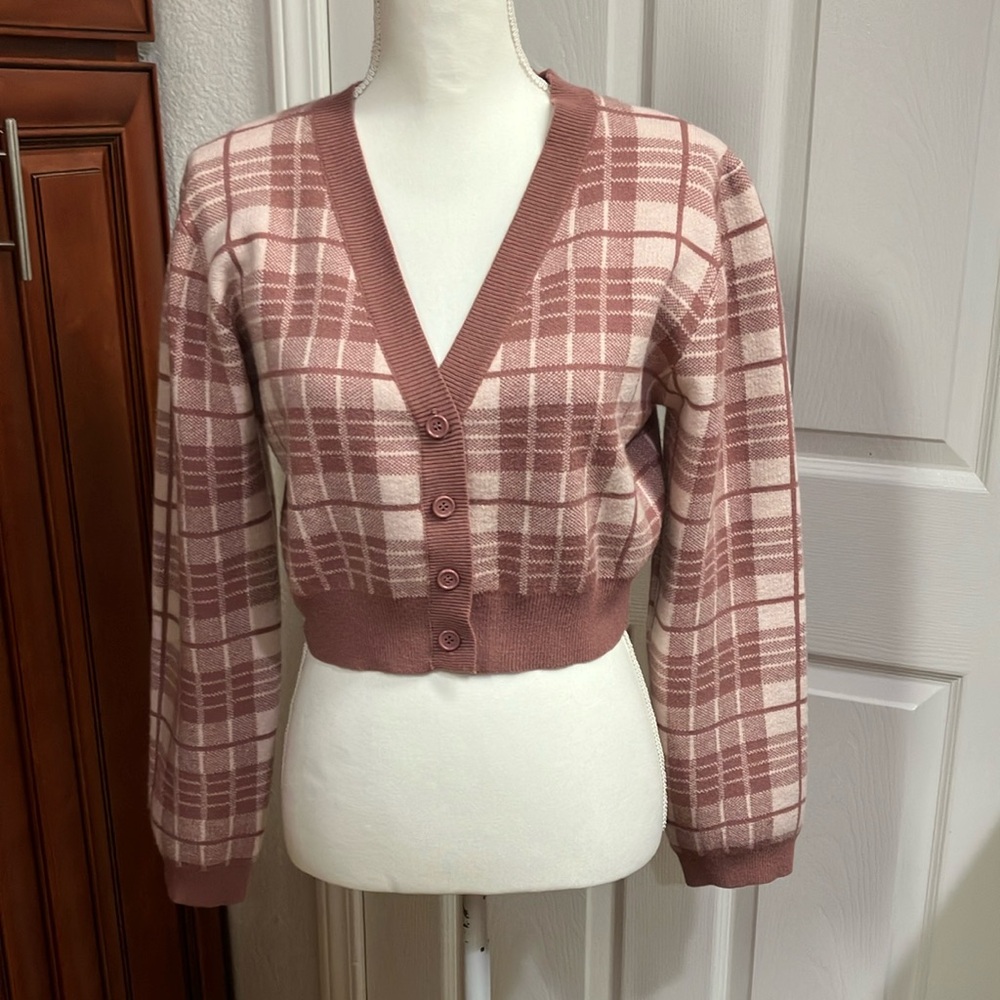 Y2k Love Tree Pink Cropped Cardigan Sweater Size:L